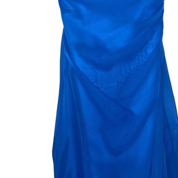 NWT Mori Lee Strapless Blue Sweetheart Chiffon Long Maxi Gown Size 6 - Picture 7 of 16